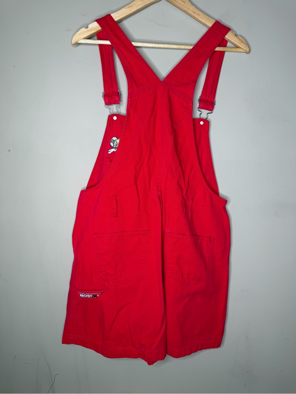 90s Y2K Bib Overalls Shorts Shortalls Mickey Mouse Donald Large Embroidered Vtg - Picture 4 of 9